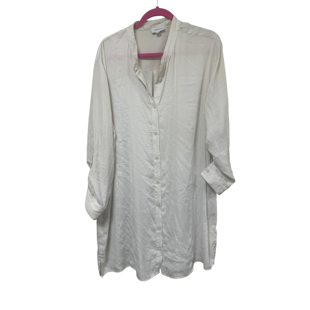 Summersalt Ivory Recycled Polyester Button Down Tunic Shirt Roll Tab Long Sleeve
